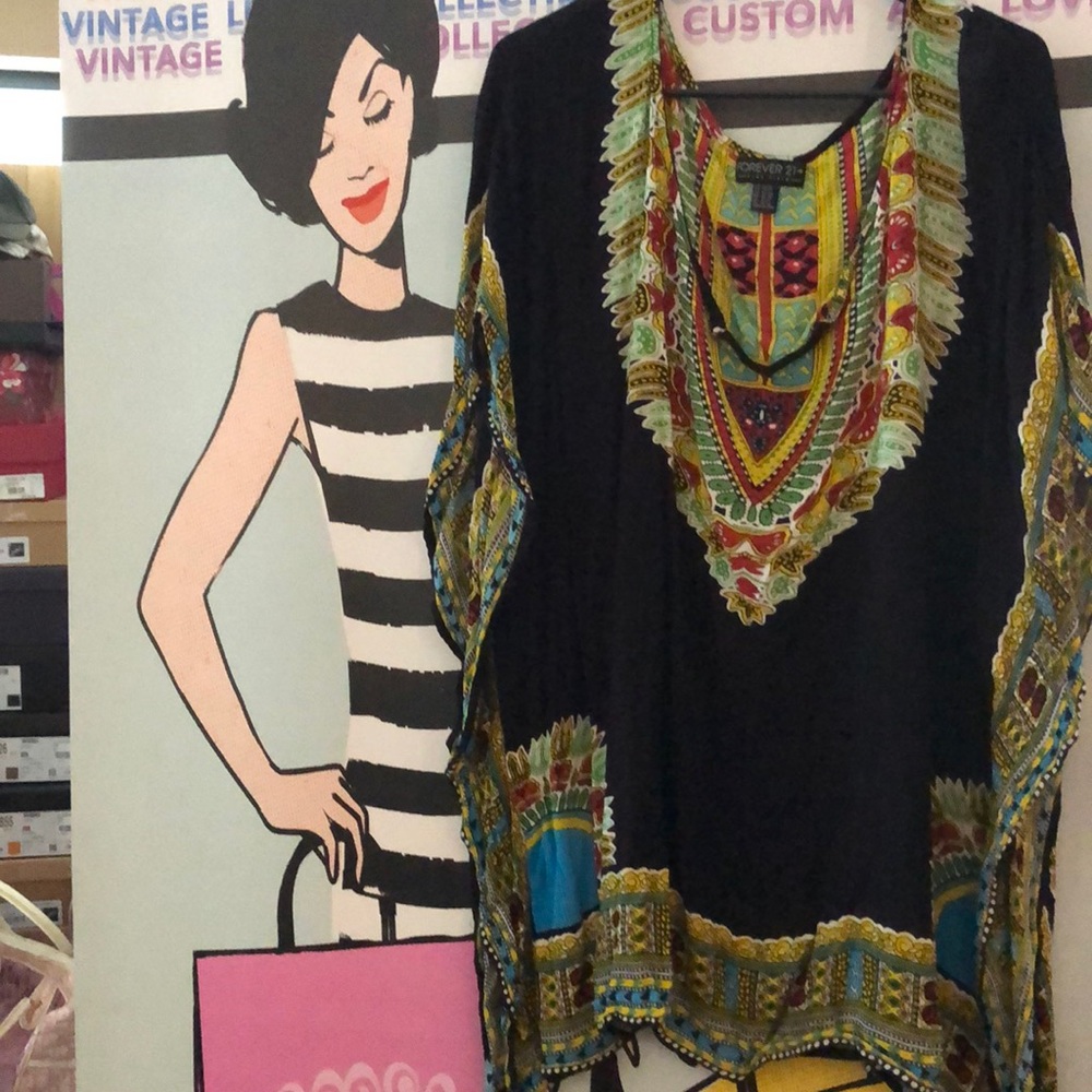 Forever 21 black bohemian kaftan dress
